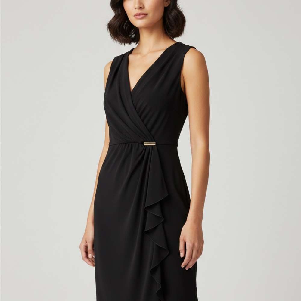White House Black Market Surplice Cascade Knit Dress – Size 4